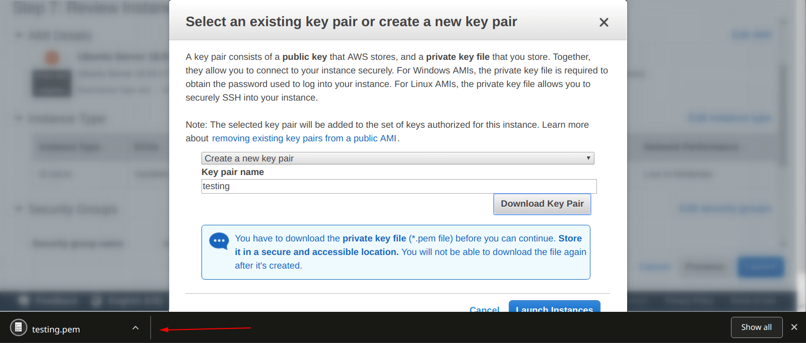 EC2 - Choose a new key pair