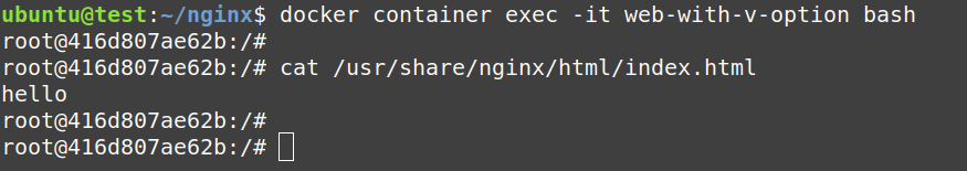 Because the index.html inside the container is not updated