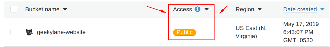  S3 dahboard is also showing public access icon