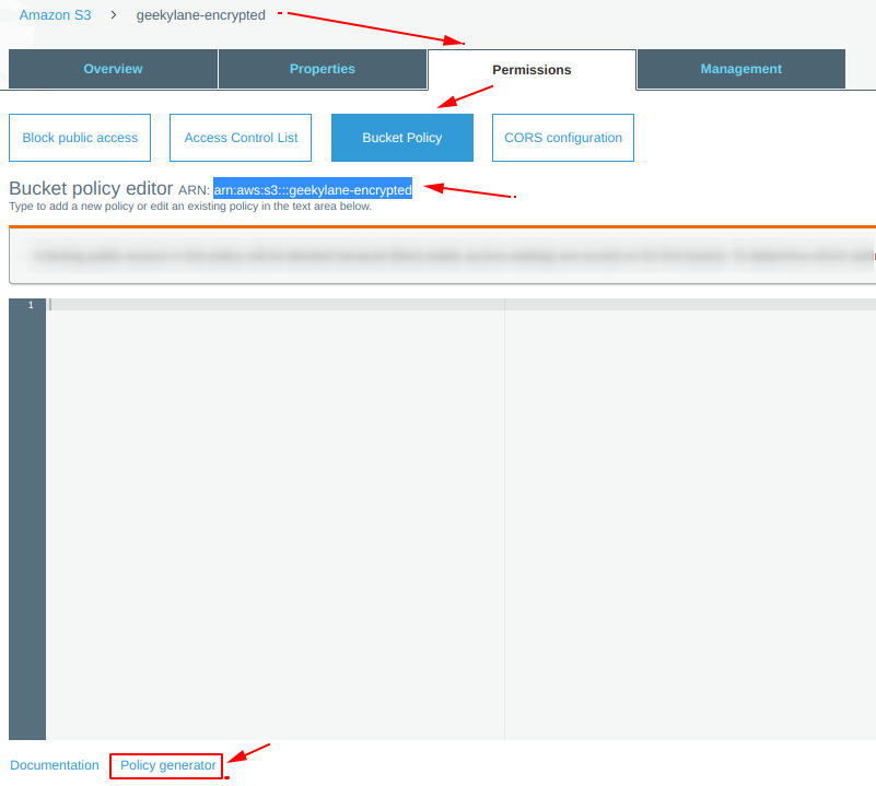 Select policy generator under bucket policy