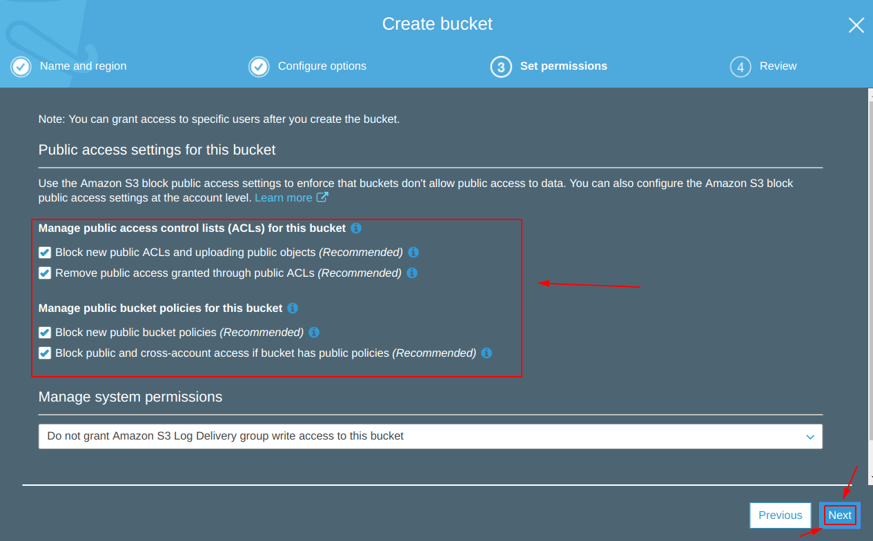 permissions for a s3 image bucket